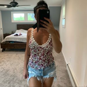 Boho Floral Semi-sheer top; Size Small